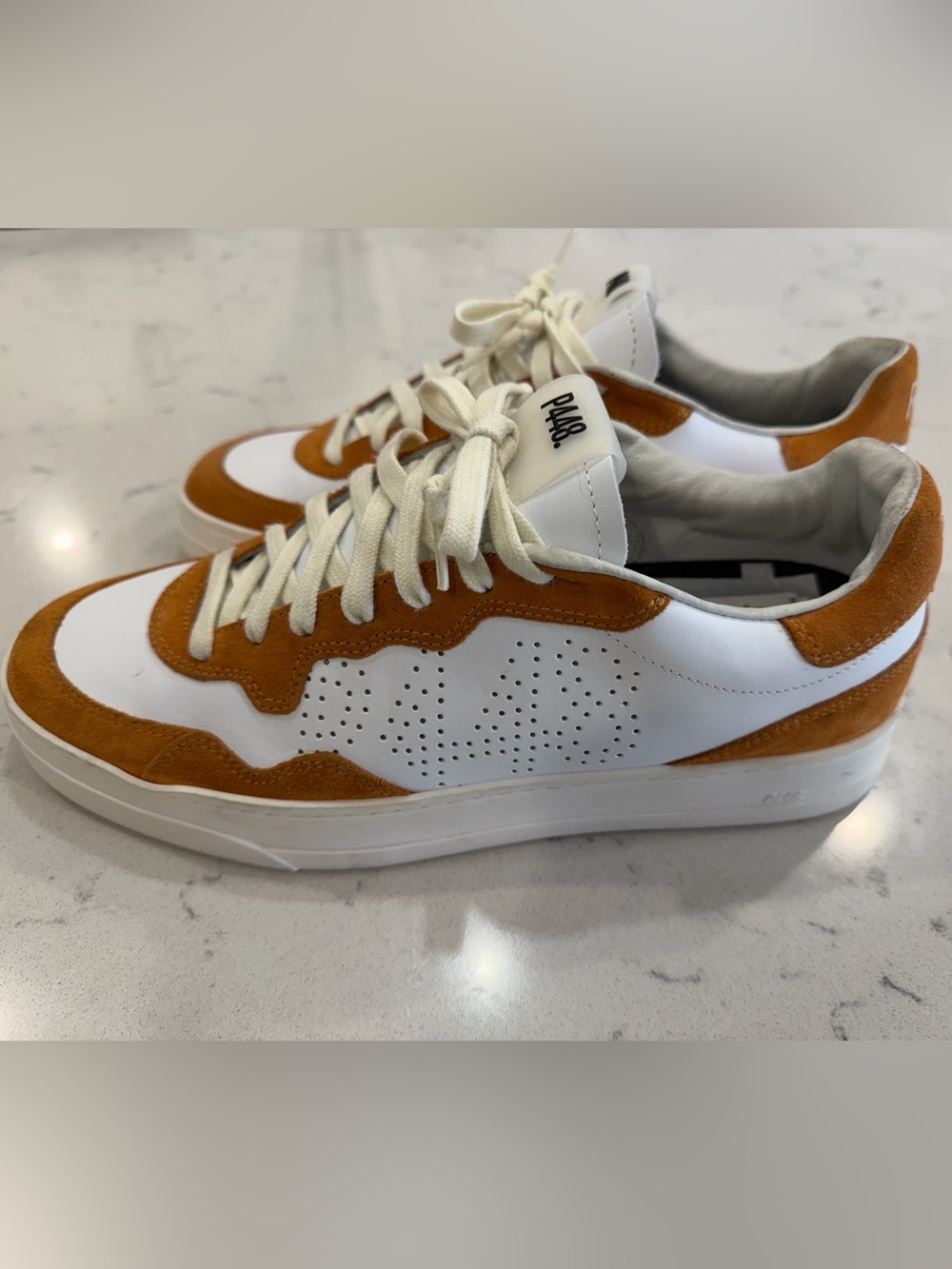 P448 Bali Terra Sneakers White Orange Suede Leather Italy NWT Women's 10 - Picture 9 of 10